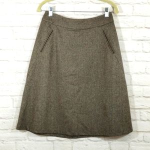 A Banana Republic Women's Brown Herringbone Wool A Line Midi Knee Skirt Size 2